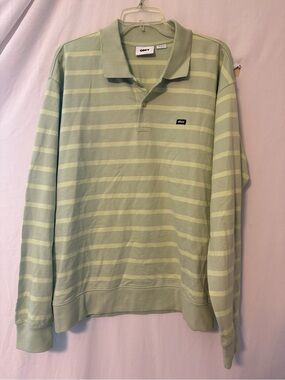 Obey Men's Mint Green Striped Long-Sleeve Polo
